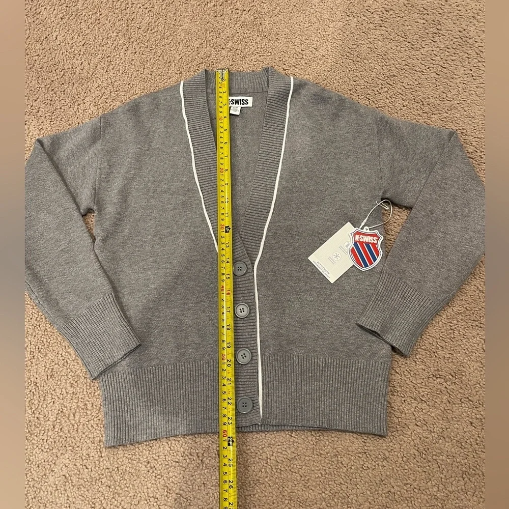K-SWISS Gray Sweater Knit Cardigan with Piping Detail